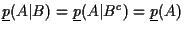 $\underline{p}(A\vert B) = \underline{p}(A\vert B^c) = \underline{p}(A)$